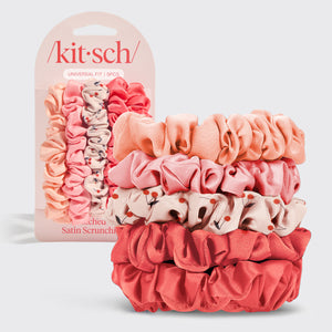 Conjunto de 5 peças de scrunchies de cetim franzidos - flores de cerejeira sortidas