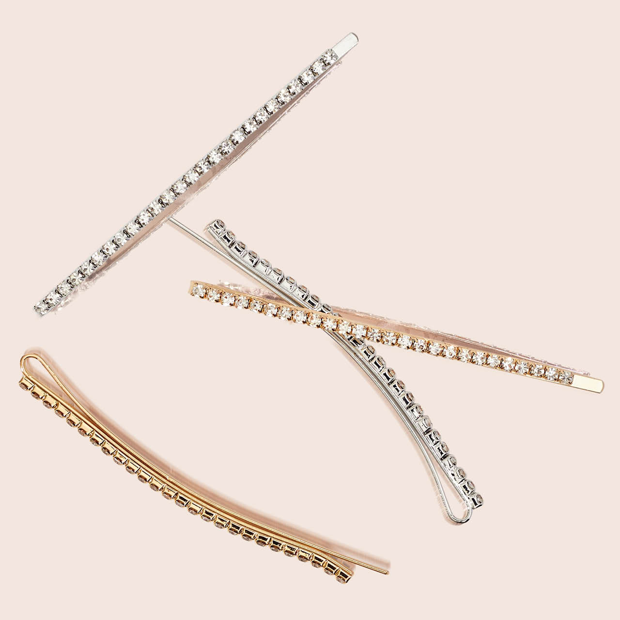 Alfinetes de peito extra compridos em metal com strass 4 peças - Ouro e prata