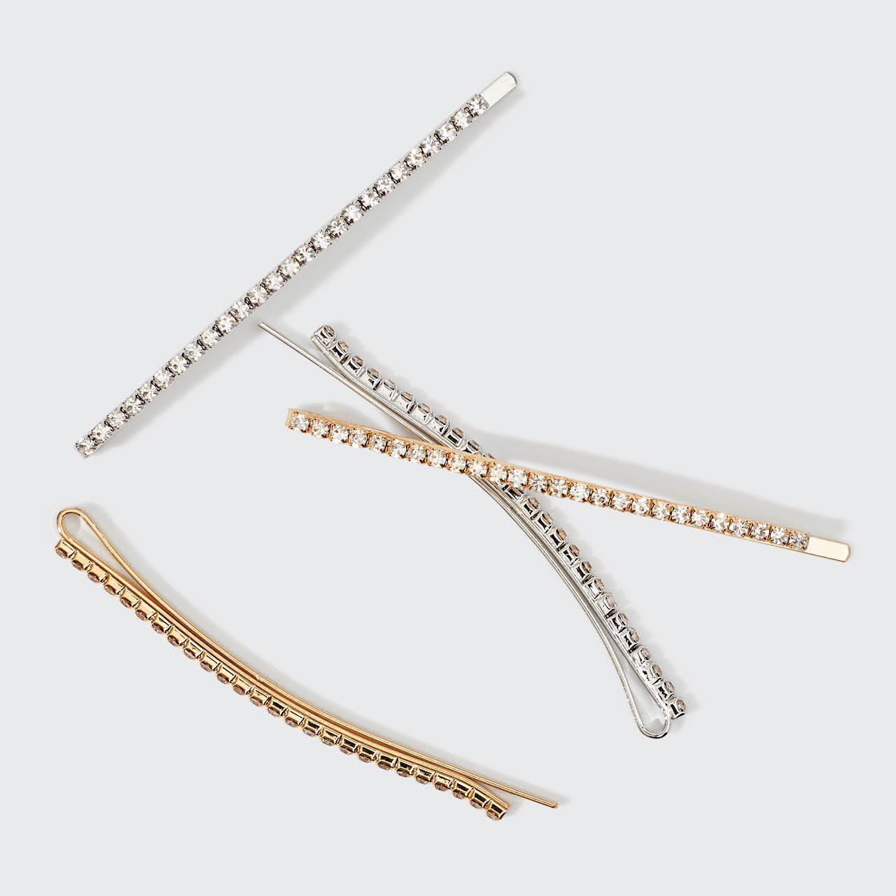 Alfinetes de peito extra compridos em metal com strass 4 peças - Ouro e prata