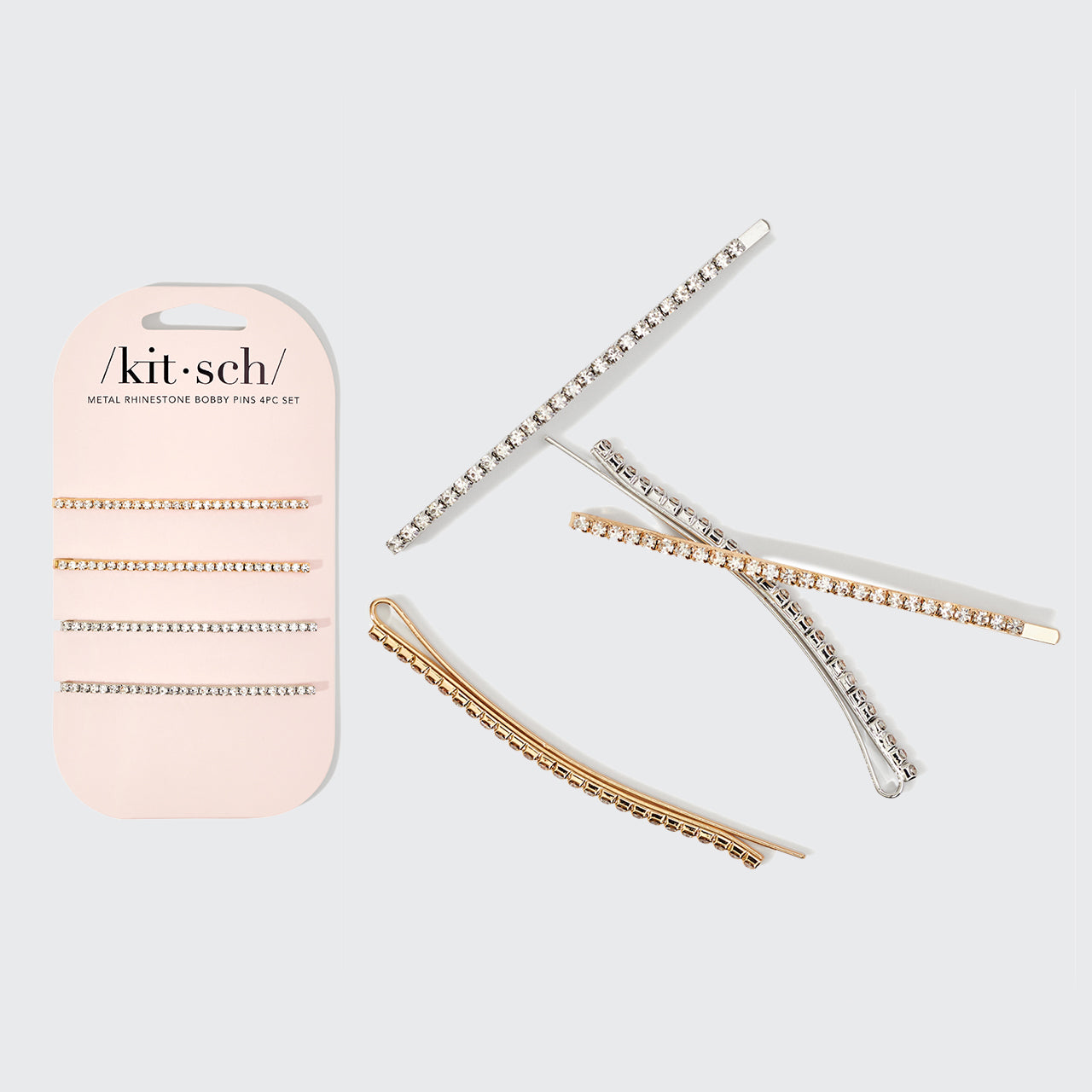 Alfinetes de peito extra compridos em metal com strass 4 peças - Ouro e prata