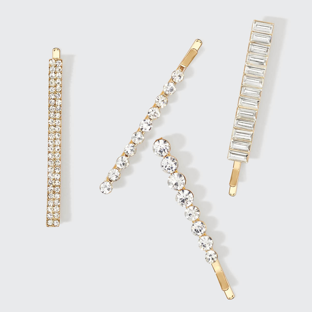 Ensemble de 4 épingles à cheveux assorties en métal et strass - Or