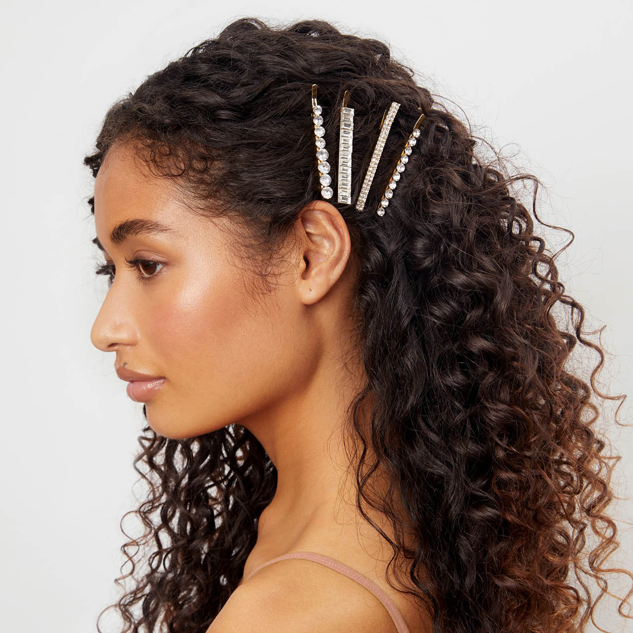 Ensemble de 4 épingles à cheveux assorties en métal et strass - Or