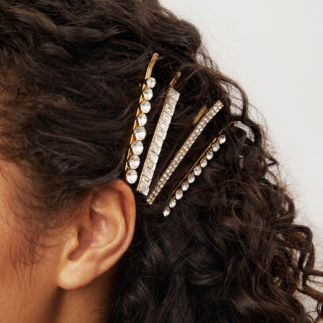 Ensemble de 4 épingles à cheveux assorties en métal et strass - Or