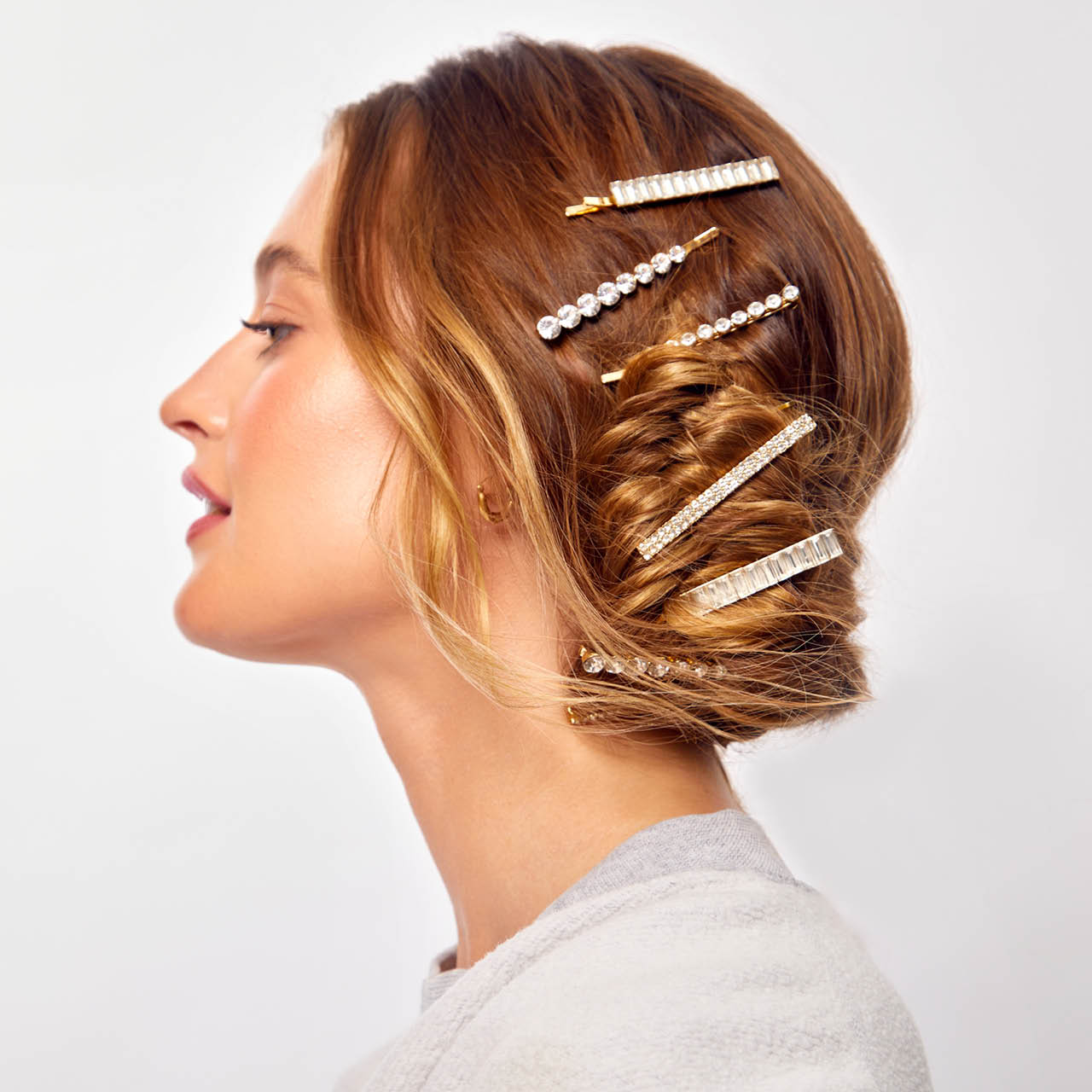 Ensemble de 4 épingles à cheveux assorties en métal et strass - Or
