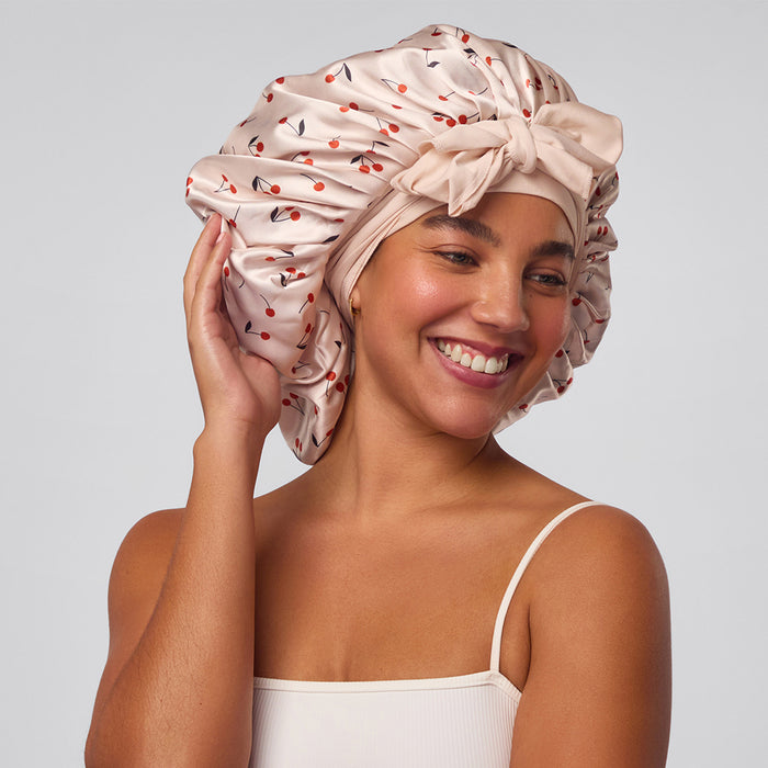 Bonnet de satin surdimensionné - Cerises