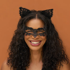 Diadema y máscara de encaje Gato Negro