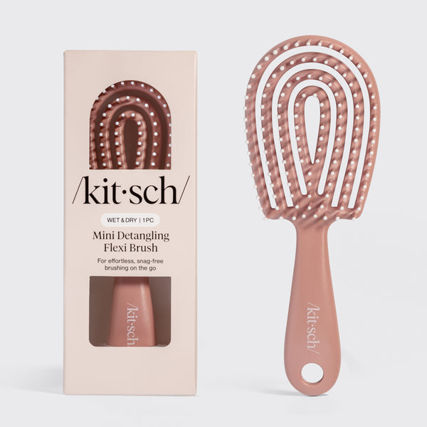 KITSCH Terracotta Detangling Flexi Brush - Mini — hero product shot on a soft neutral background — Bendable Bristles: the flexible frame adapts to the shape of your head for a comfortable and effortless detangling experience — ready for daily use