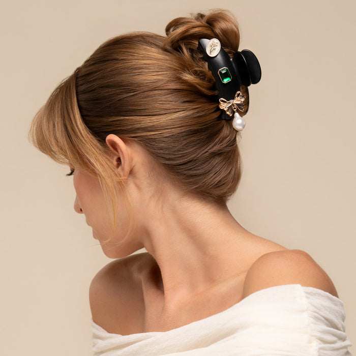 KitschPop™️ Curved Claw Clip & Charms in Vintage Black