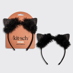 Schwarzer Glitzer-Satin-Katzenohren-Haarreif