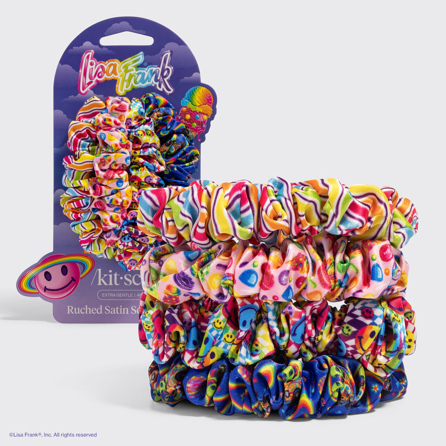 Lisa Frank x Kitsch Ruched Satin Scrunchies 4pc Set in Fantastic World of Lisa Frank - hero product shot