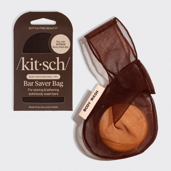 Kitsch Chocolate Body Wash Bar Bag displayed next to its packaging on a white background