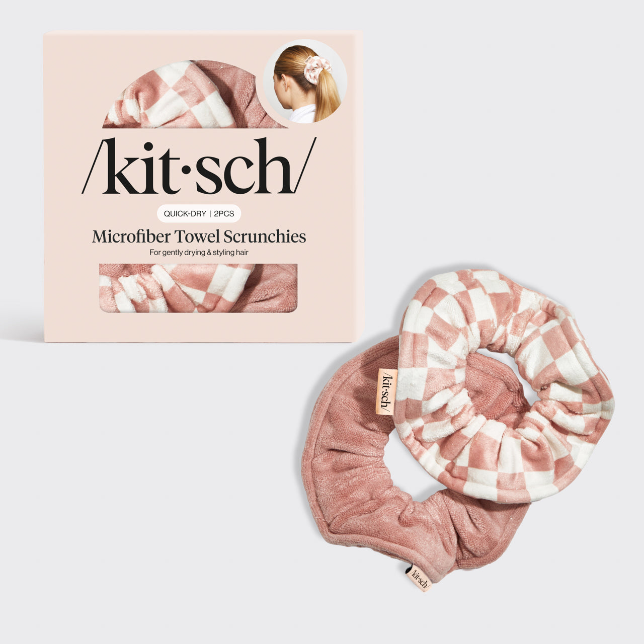 Microvezel Sneldrogende Handdoek Scrunchies 2st - Terracotta Checker