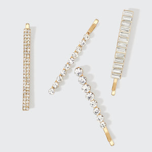 Spille Bobby assortite in metallo con strass 4 pezzi - Oro