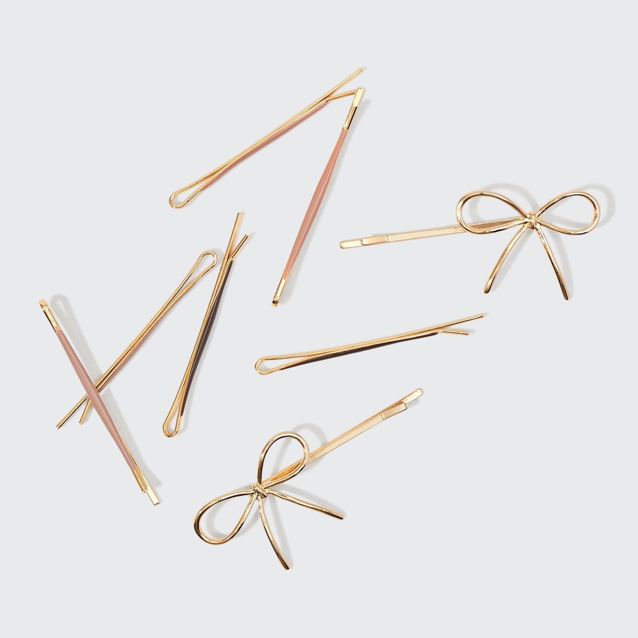 Épingles à cheveux en métal émaillé avec nœud et bouffant, lot de 8 pièces - bois de rose