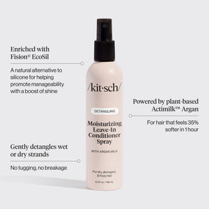 KITSCH Moisturizing Argan Milk Leave-In Conditioner — hero product shot — Infused with plant-based Actimilk™Argan to enhance hair softness by 35% after one hour — gently detangles wet & dry hair for softer, smoother, stronger strands