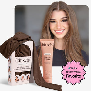 Brooke Monk with Kitsch Air Dry Cream and chocolate Set & Flow Active Heatless Curling Headband.