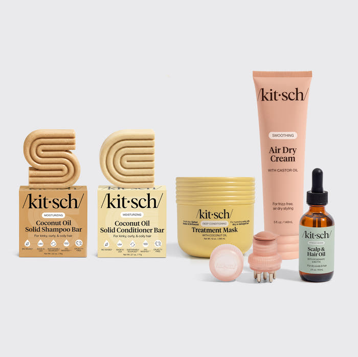 KITSCH Curly Hair De-Frizz Bar Bundle — hero product shot of all six bundle components — your complete frizz-free curl routine, now bottle-free — for curly, wavy, and coily hair (2a–4c)