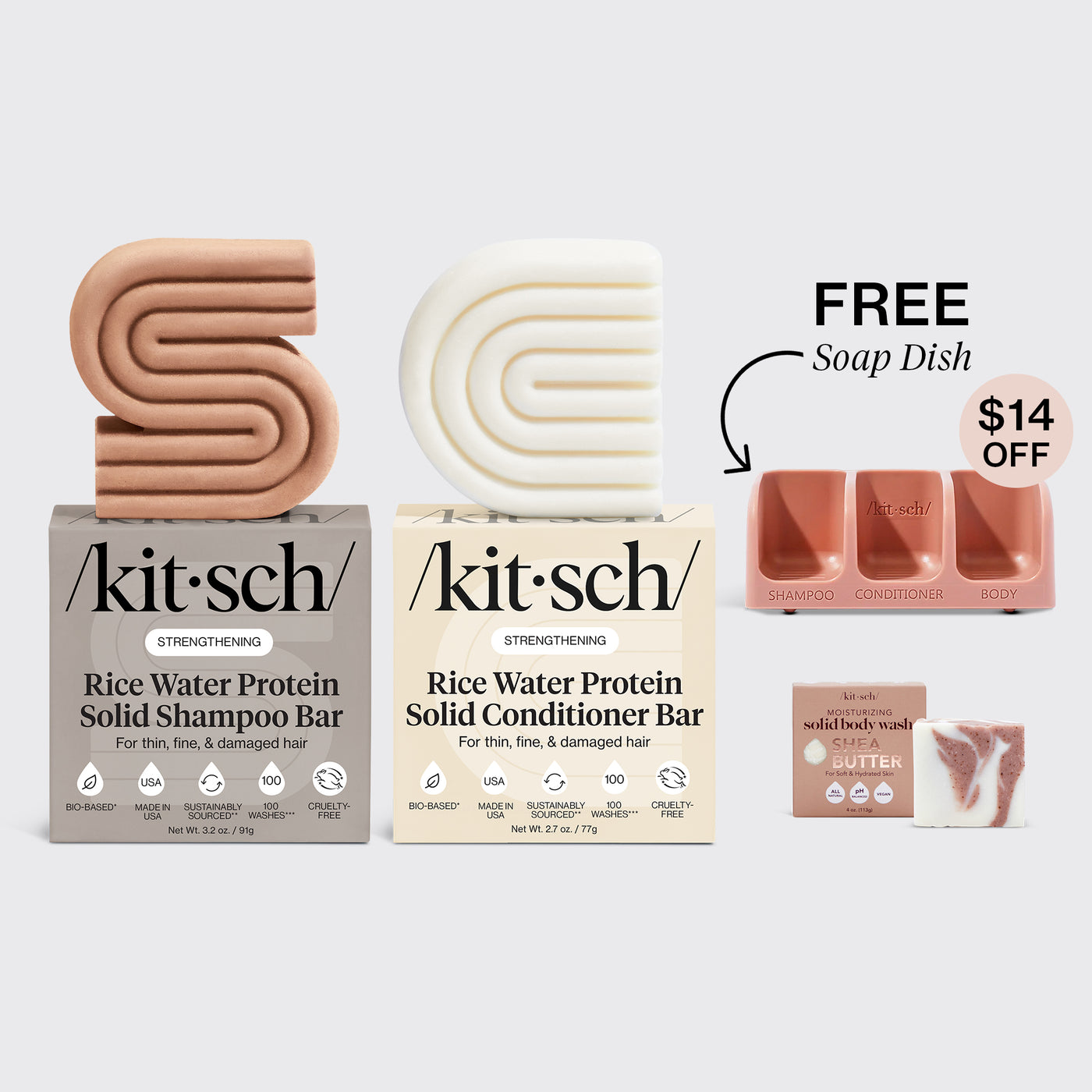 Hair Growth Rice Water Terracotta Self Draining Soap Dish Bundle